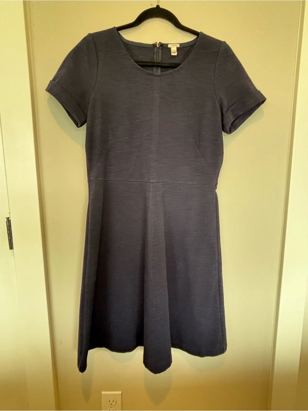 J. Crew Navy Short-Sleeve Fit-and-Flare Midi Dress